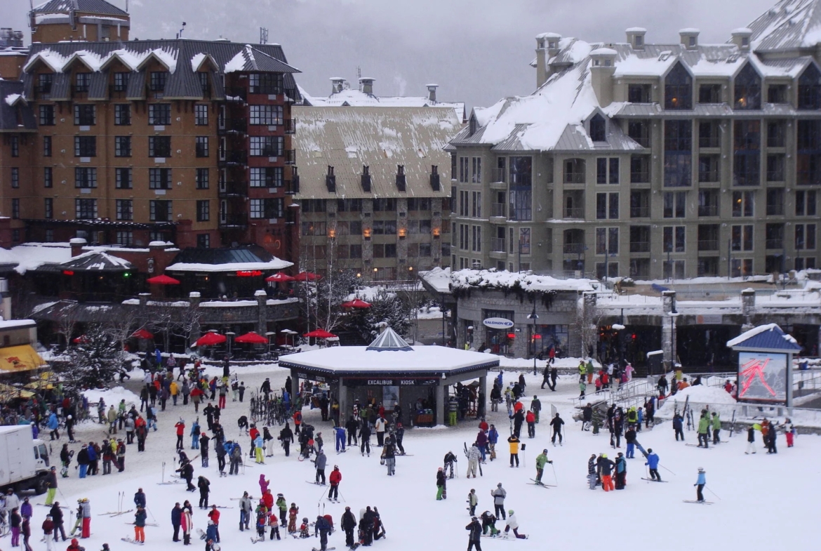 skiing at village